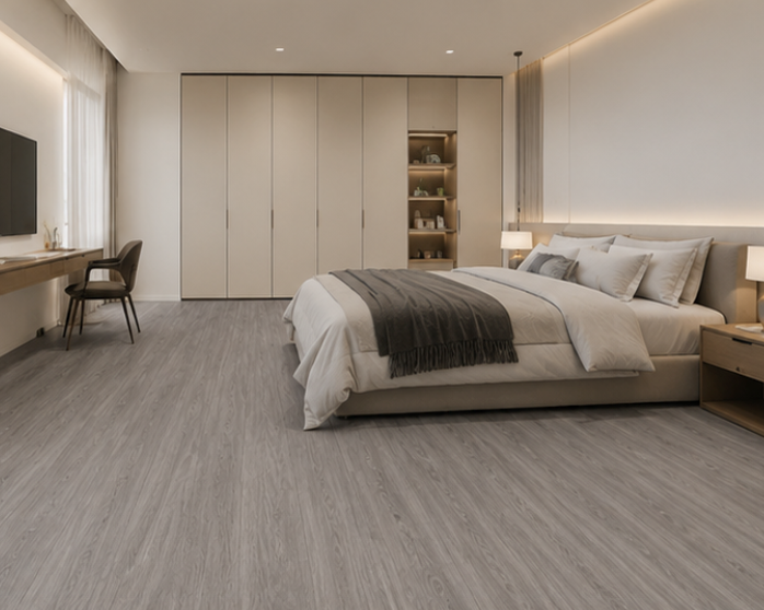 NPOZ Gray Volcanic Ash SPC Flooring Bedroom Interior