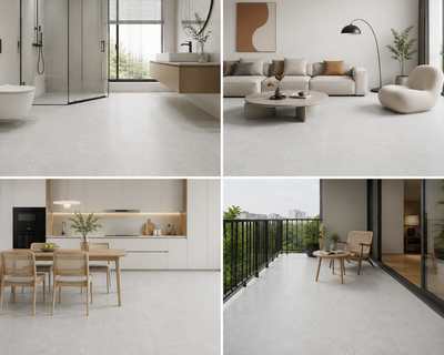 NPOZ Stone White Volcanic Ash SPC Flooring Applications